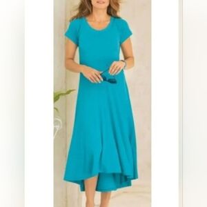 Soft Surroundings Colette Midi Jersey Knit Casual Dress Aqua Blue M New
